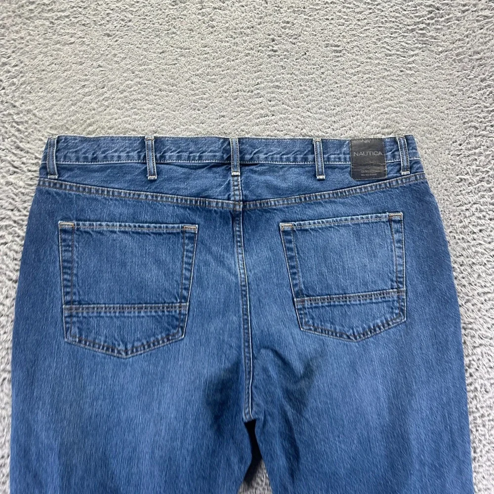 Nautica Jean Men 42x22 Blue Cotton Denim Capri Relaxed Streetwear Faded Workwear